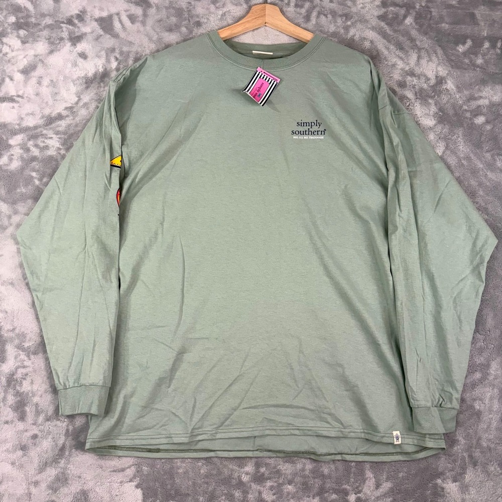 Simply Southern T-Shirt Womens XXL Long Sleeve Teacher Life Inspire Green NEW - Picture 2 of 9